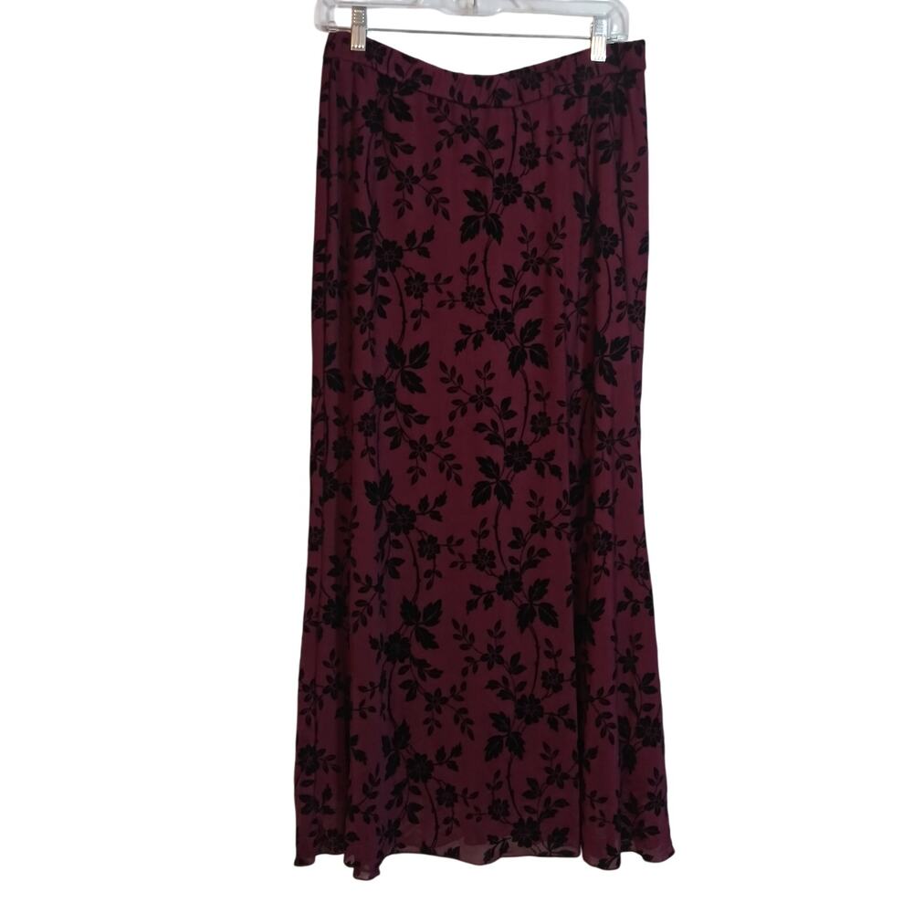 BTFBM Wine Red Velvet Floral Midi Skirt Dark Fem Size XL